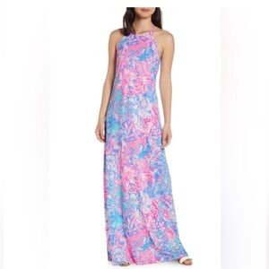 Vibrant Pink and Blue Maxi Dress